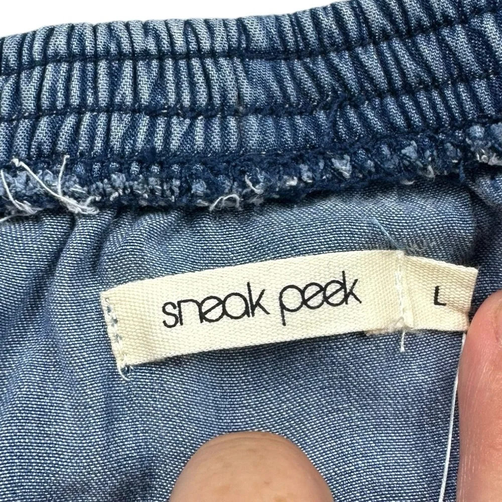 SNEAK PEEK: NWT Denim Ruffled Off-Shoulder Crop Top -Size Large